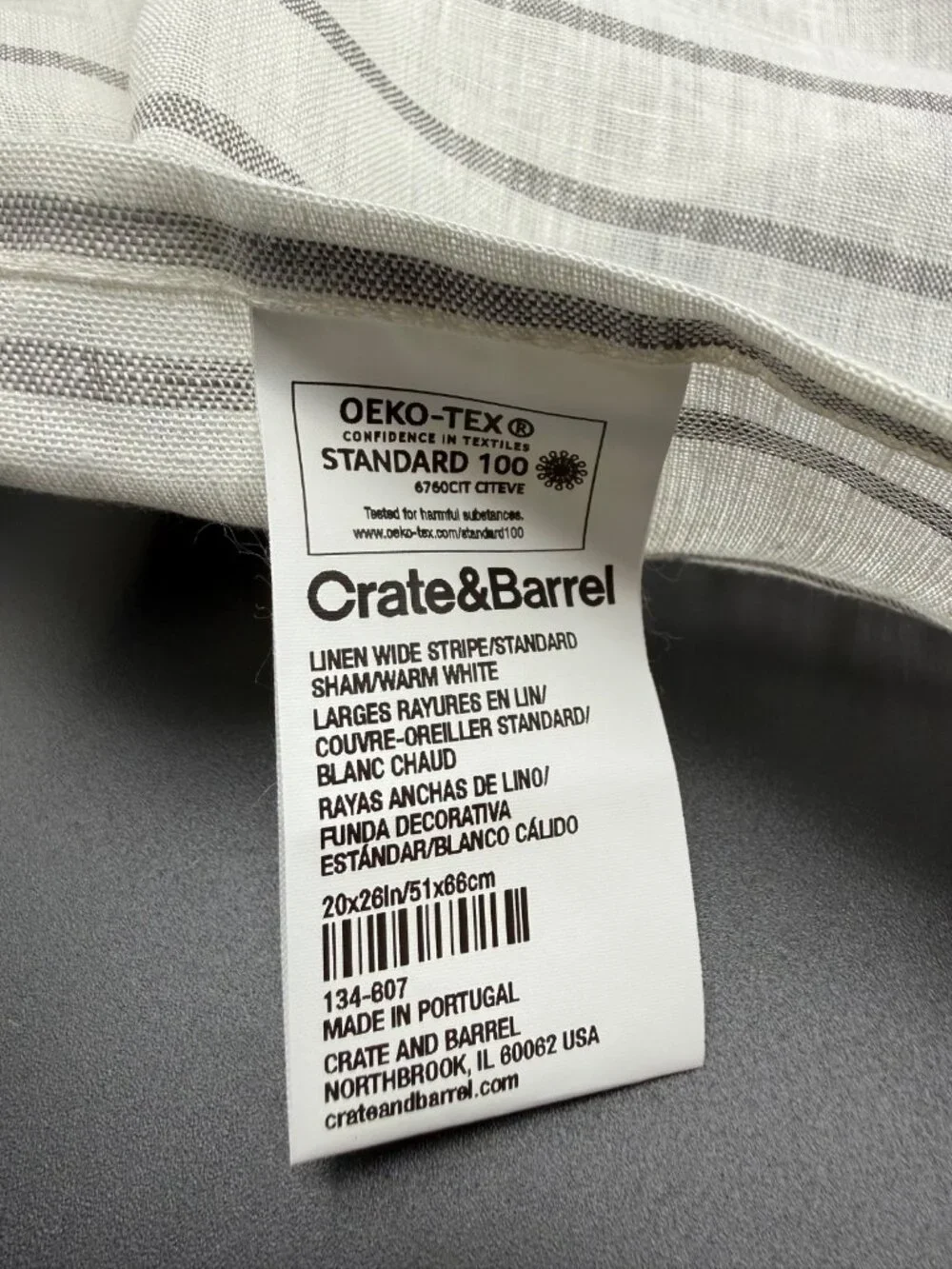 New CRATE & BARREL Linen Standard Pillowcase 20